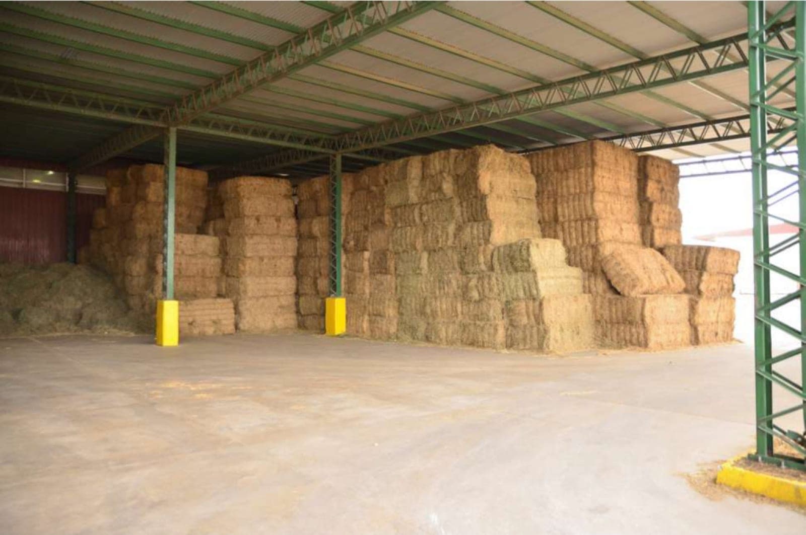 Alfalfa bales stored for commercial distribution